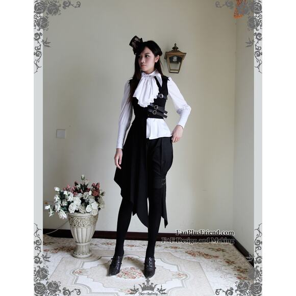 Neo Ludwig Pirate Gothic Steampunk Pleated Bias Bottom Long Unisex Vest - Picture 1 of 10